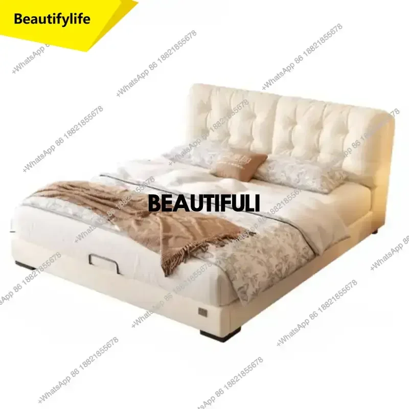 

Q181 Beige Princess Double Bed Frame Organizer Europen Modern Luxury Double Bed Headboards Platform Camas De Casal Bedroom Furni