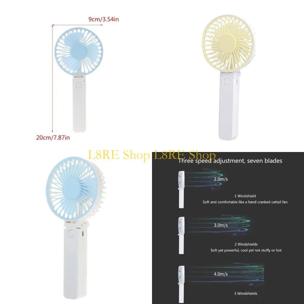L8RE Handheld Fan Składany wentylator ładowany wentylator mały wentylator kieszonkowy z 3 prędkością wentylator USB do biura na
