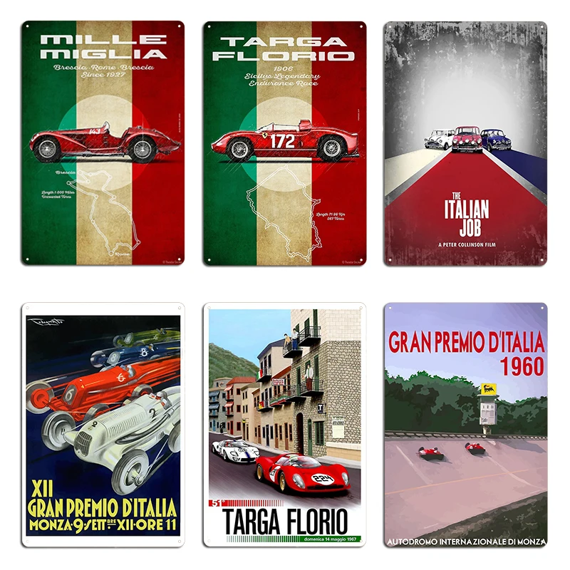 Mille Miglia Vintage Alfa Romeo 1000 Miglia 2011 Brescia Metal Rusty Designing Classic Cinema Garage Tin Sign Poster