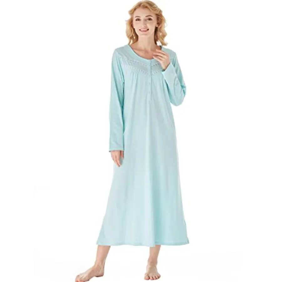 

Nightgowns for Women, Soft Cotton Comfortable Lightweight Long-Sleeve Ladies Night Dresses