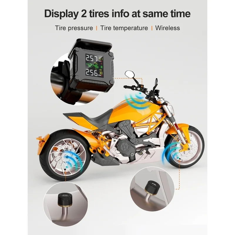 Super Sale Tire Pressure Monitoring System Colorful Display Wireless TPMS Motorcycle Solar Charge Tyre Temperature Sensor