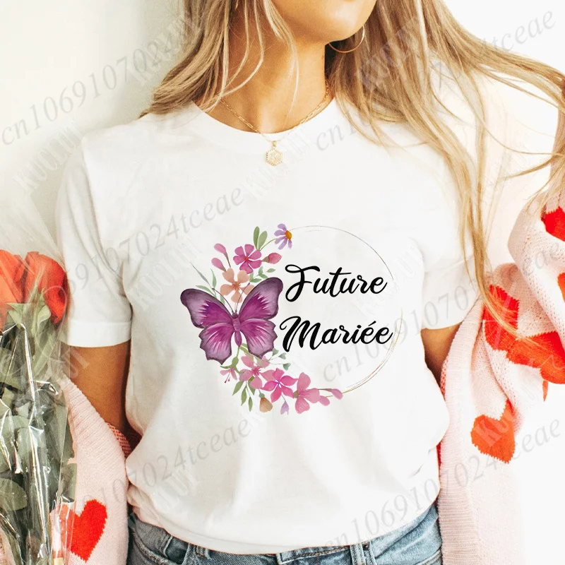 Team Future Bride T-shirt Girls Bachelorette Hen Party EVJF Tee French Bridal Wedding Women Flower Crown Graphic Bridesmaid Tops