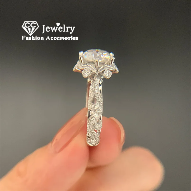 CC Jewelry Flower Rings For Women Silver Color Wedding Engagement White Cubic Zirconia Romantic Fashion Accessories CC3135