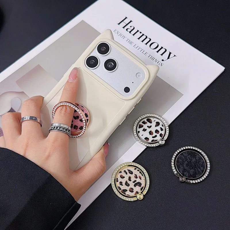 

Модный держатель для телефона с леопардовым принтом, универсальный женский держатель для телефона с бриллиантовой ручкой, портативный настольный кронштейн для iPhone, для Xiaomi