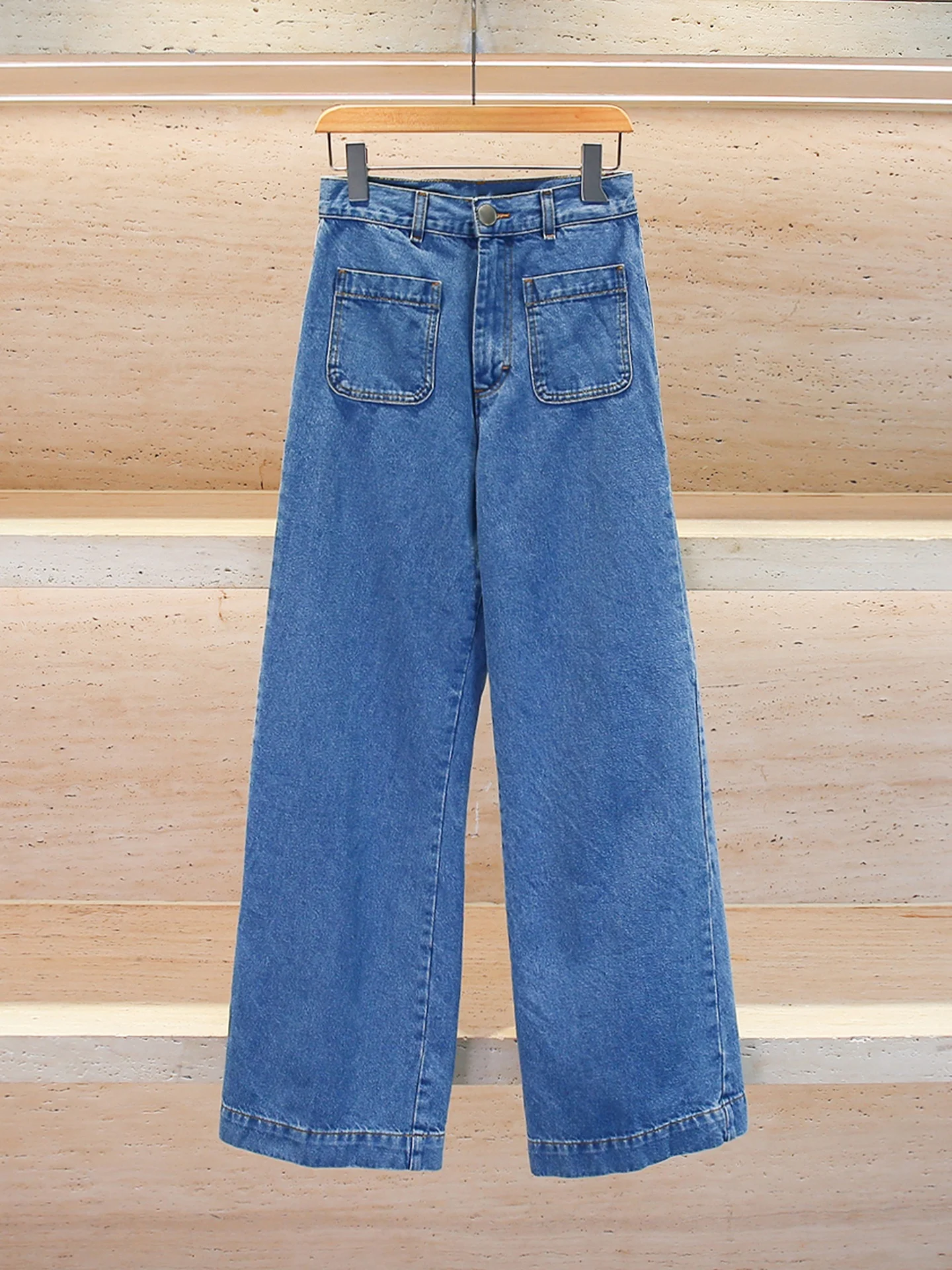 

High Waist Wide Leg Denim Jeans Women's Premium Faion Design Waed Casual Straight Cut Blue Color Comfortable Breathable