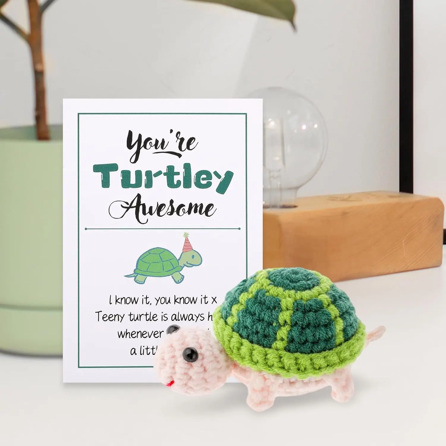 Positive Crochet Sea Turtle With Emotional Support Card Funny Handmade Woll Knitted Turtle Ornament Room Home Decoration Gifts