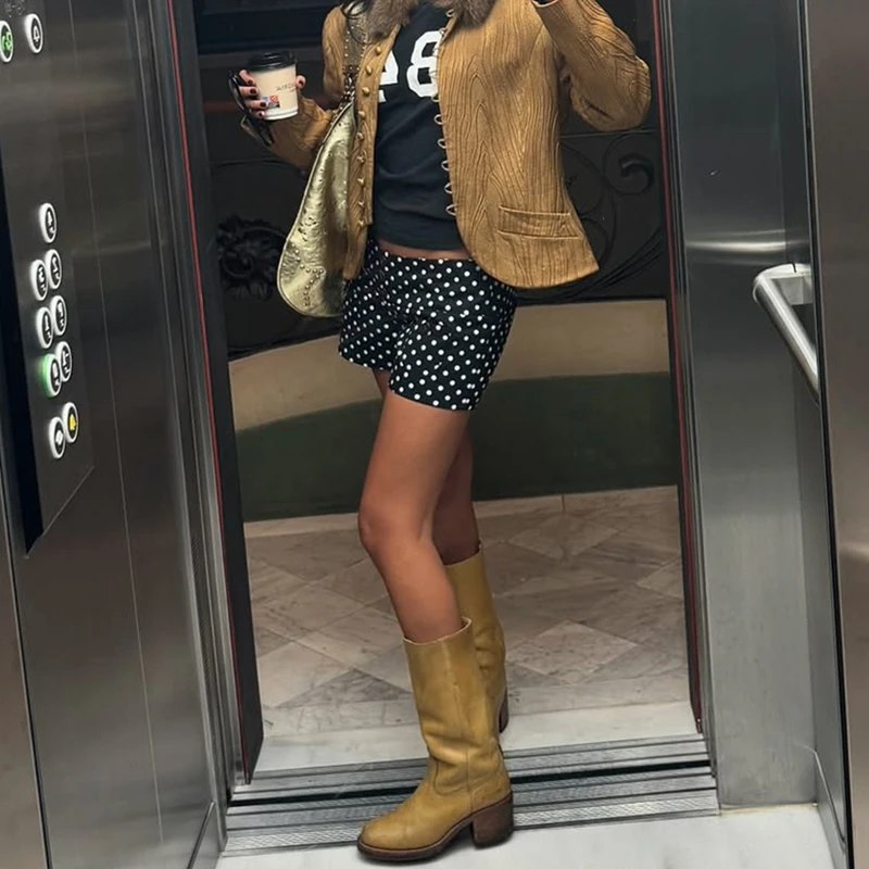 Combhasaki المرأة الصيف Y2k خمر منقطة طباعة السراويل أزرار منخفضة الخصر سليم صالح قيعان أنيقة مع جيوب الشارع الشهير