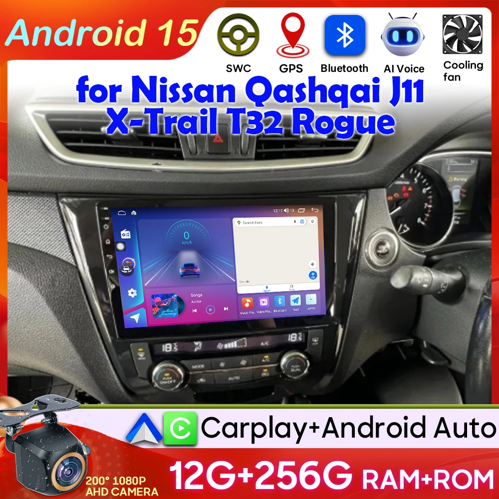 Android 15 Carplay for Nissan Qashqai J11 X-Trail T32 Rogue 2014–2018 GPS Navigation Car Radio Stereo GPS No 2din Autoradio DSP
