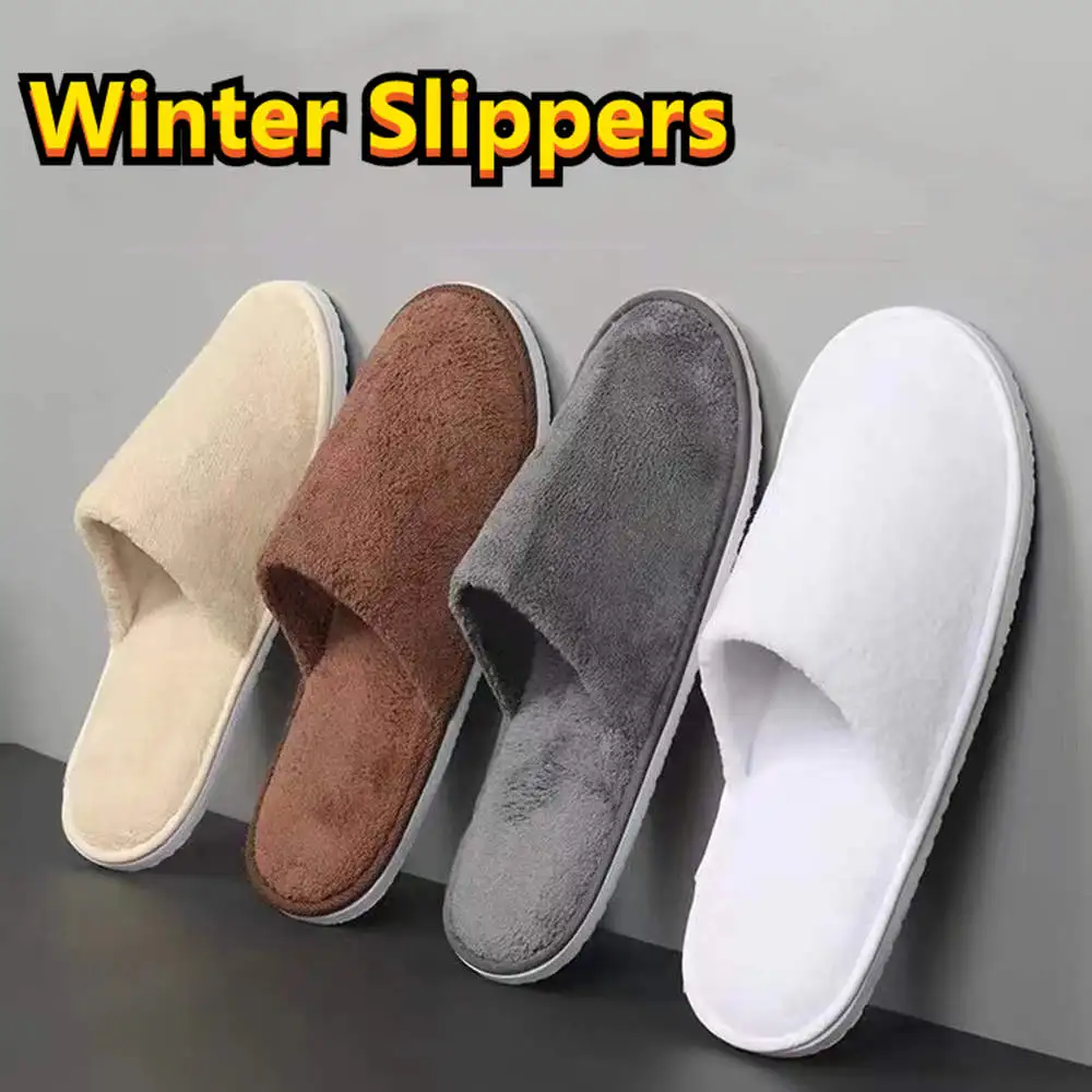 1 زوج الرجال النعال القابل للتصرف فندق السفر ضيف النعال مغلقة تو عدم الانزلاق النعال شتاء دافئ القطن الشرائح سبا المنزل الأحذية