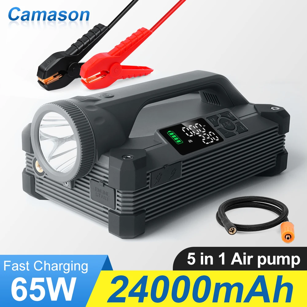 Camason Tire Inflator Portable Air Compressor Pump 150 PSI for  for Auto Car Motorcycles Bicycles,6000A Jump Starter and PD 100W