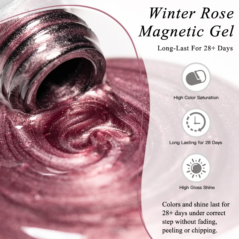 핑크 윈터 로즈 캣 마그네틱 젤 네일 폴리쉬 글래스 비즈 마그네틱 세미 퍼머넌트 소크 오프 UV 젤 바니쉬 네일 아트 발렌타인데이용