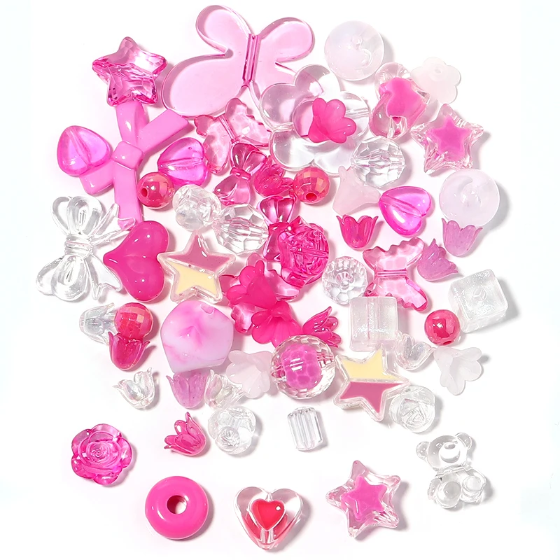 50 g/lotto andom Mix perline acriliche cuore stella orso Bowknot distanziatore perline per gioielli che fanno accessori fai da te braccialetto fatto