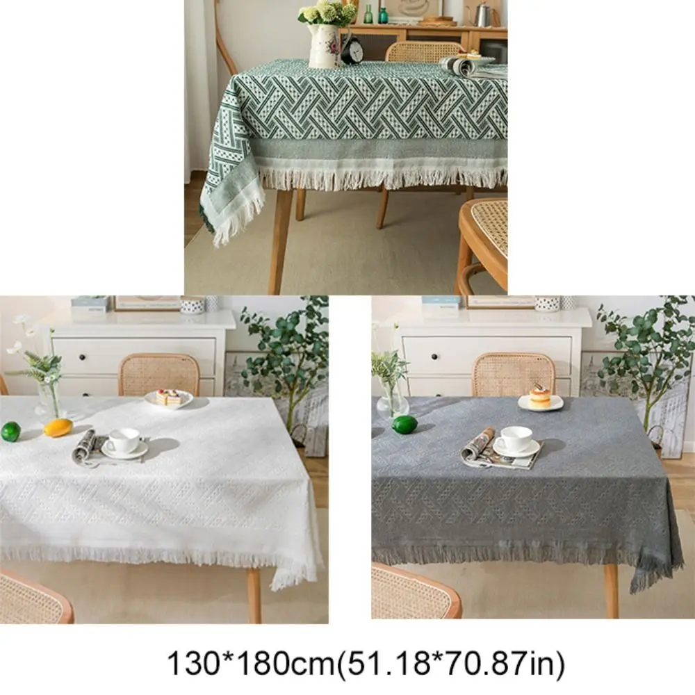 Household Tassel Edge Interweaving Grid Tablecloth French Rustic Washable Table Cover Rectangular Coffee Table Mat Picnic