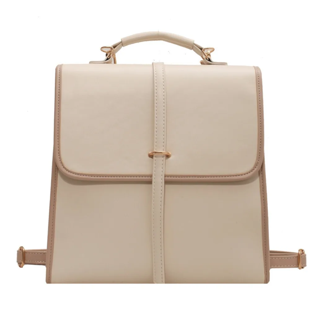 

Solid Color Multiple Pockets Backpacks Shoulder Bag Large Capacity PU Leather Crosbody Bag Handbag Zipper Closure