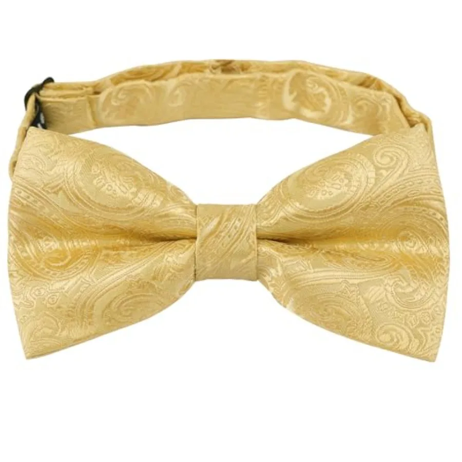 Mens Paisley Bow Tie, Pocket Square, Cufflinks Set,Gold-1 view 3