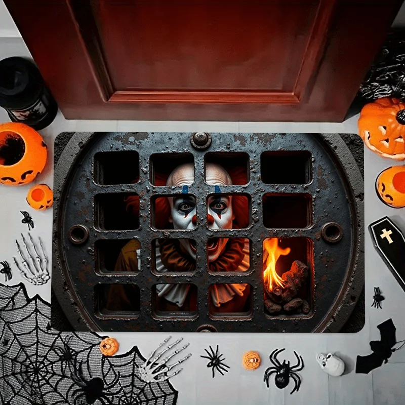 VIKAMA Horror Sewer Clown Print Doormat Non Slip Waterproof Floor Mat Halloween Front Door Entry Rug Indoor Outdoor Party Decor