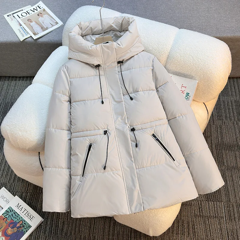 

Women's Solid Color Winter Tops Jacket Cotton Coat Hooded Waisted Mid-length Warm Warm Thickened Cotton-padded Zipper Coat