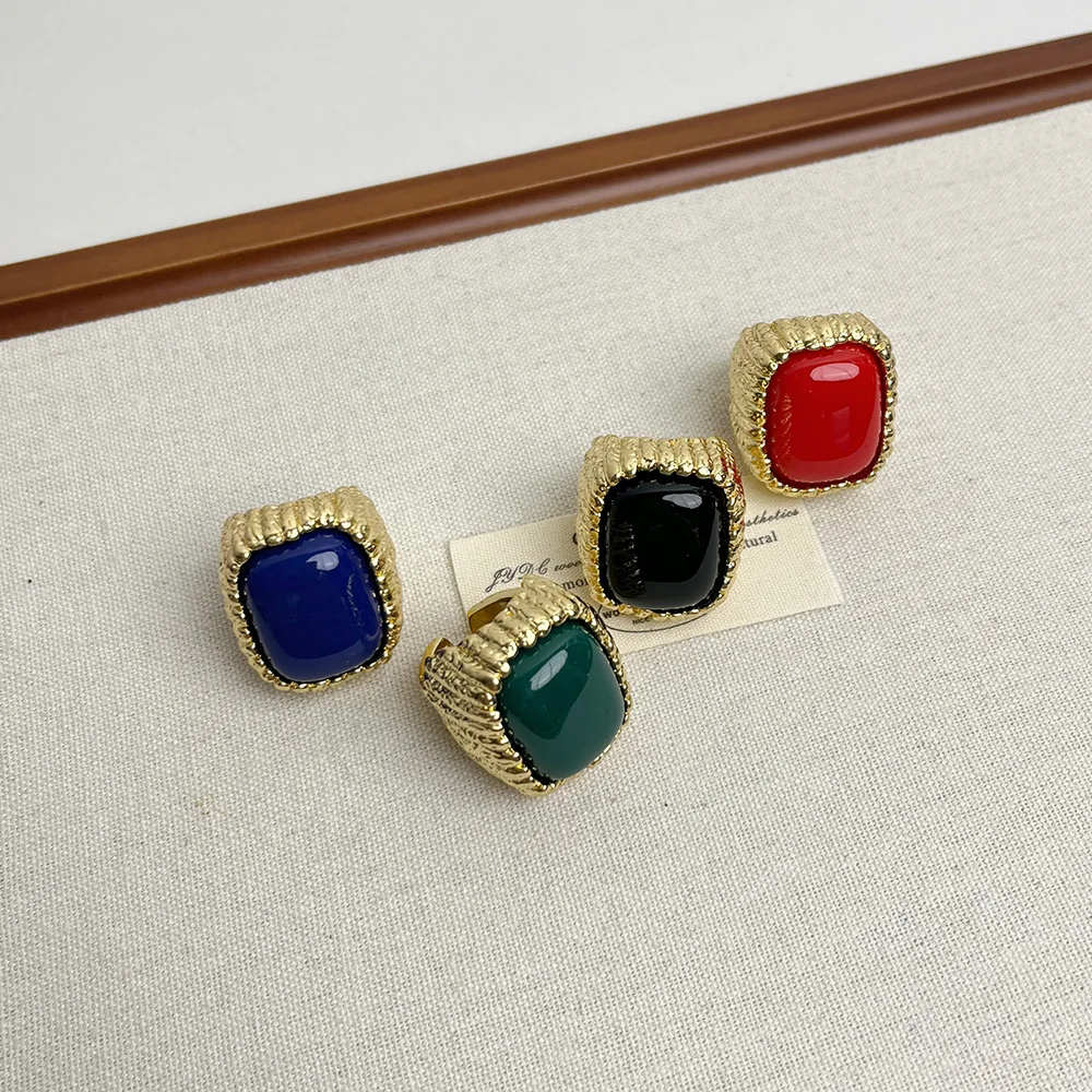 Luxury Large Square Resin Open Ring for Woman Party Jewelry
