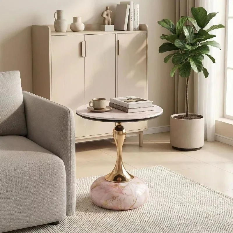 Light luxury coffee table,modern movable balcony, small round table bed, rock slab coffee table