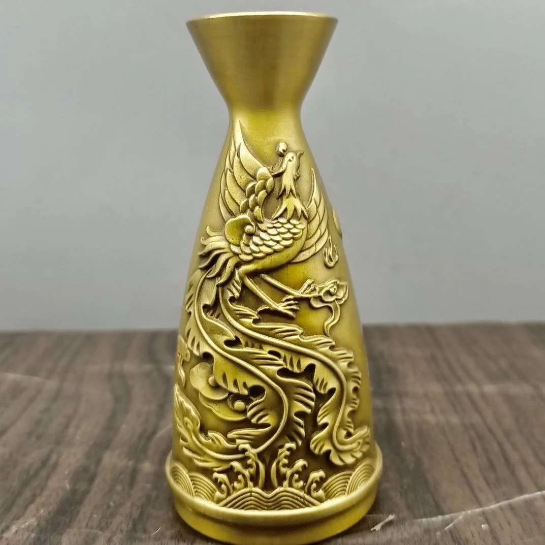 Collection of Qianlong annual brass double dragon play beads wine separator handicrafts vase home ornaments