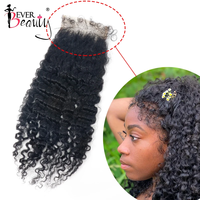 

3B 3C Kinky Curly Lace Closure 4x4 Closure With Curly Baby Hair Brazilian Human Hair Free Part Natural Black Ever Beauty Remy