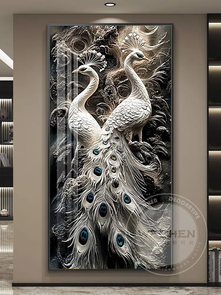 Peacock Light Luxury LED with Light, Entrance Decoration Painting, Corridor Mural Light