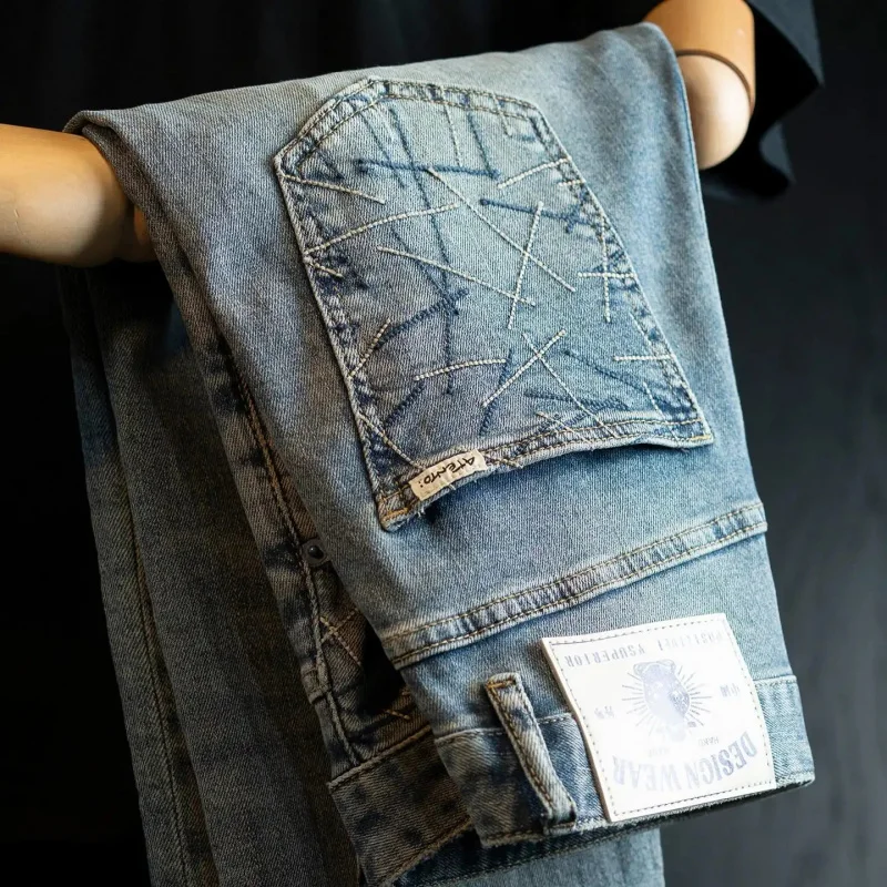 

Men's Retro Tapered Denim Jeans, Vintage Embroidered Casual Pants, Classic Cotton Jeans for Big & Tall Men, Daily Wear, Work, Bu