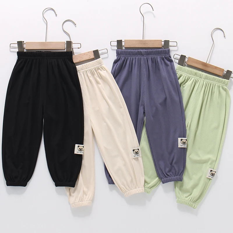 

Cool Summer Ice Silk Anti-Mosquito Casual Pants for Boys Smooth Breathable Baby Faionable Loose Fit Antimicrobial Spor