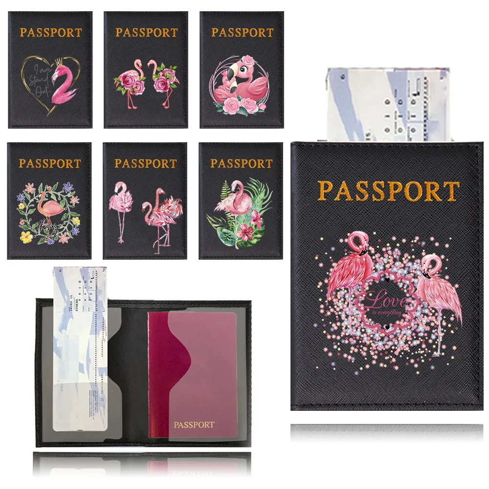 

PU Leather Passport Holder Wallet Card Holder Stylish Flamingo Plane Travel Accessory for Women or Men on Flight Travel