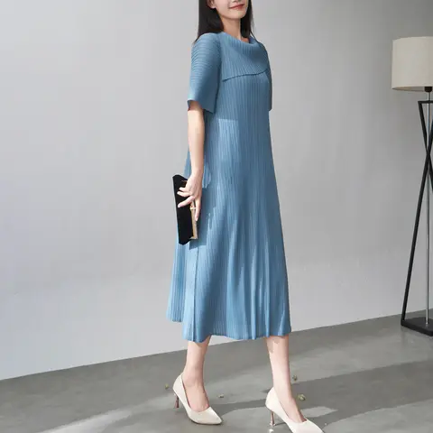 2025 ग्रीष्मकालीन मियाके प्लीटेड ड्रेस महिलाओं की कैज़ुअल ढीली ड्रेस 8 best sales मियाके पोशाक - №8