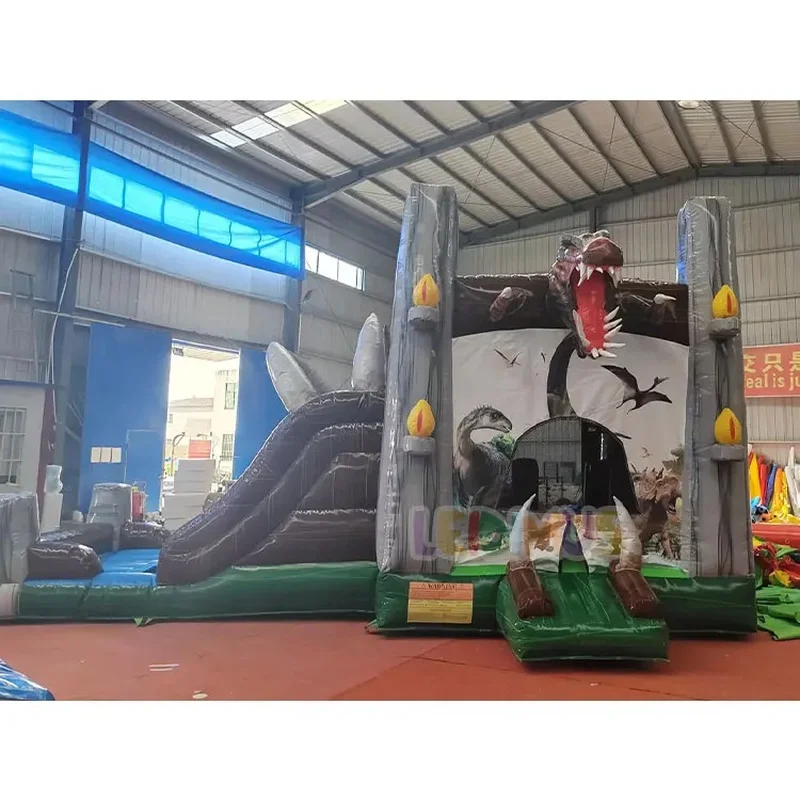 Commercial PVC Dry or Wet Inflatable Bouncy Castle Slide Moon Walk Jumping Dinosaur Bounce House Commercial with Slide