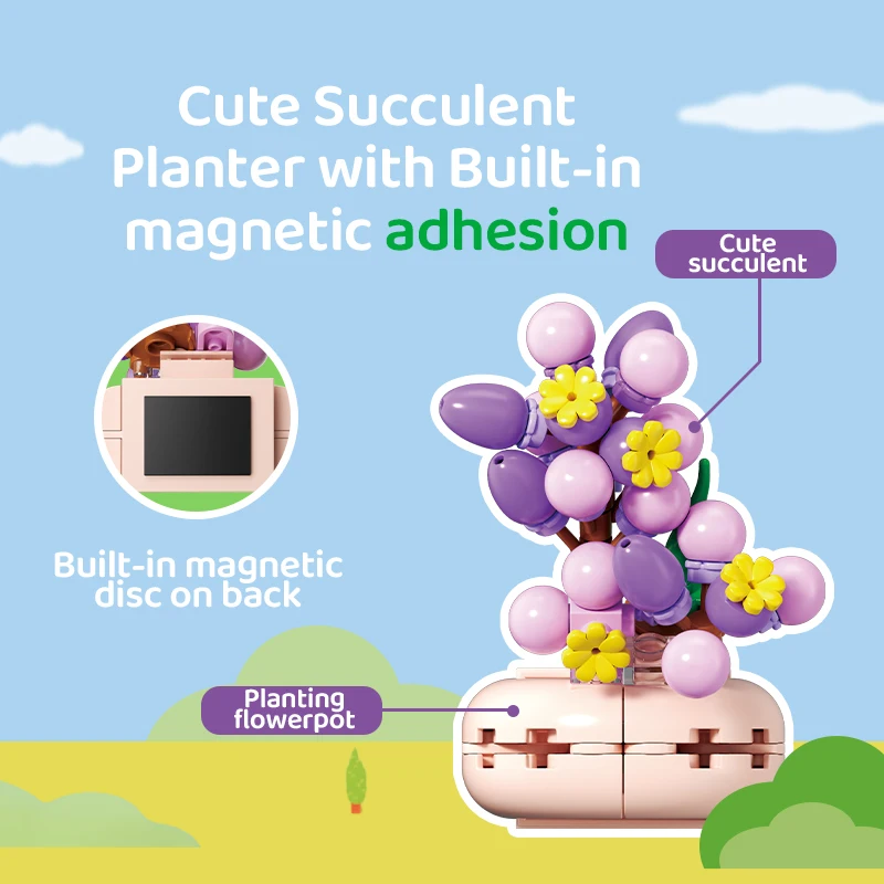 Weekit bricolage fleur succulente blocs de construction vert bonsaï maison magnétique réfrigérateur autocollants plantes plantes en pot briques jouets cadeaux