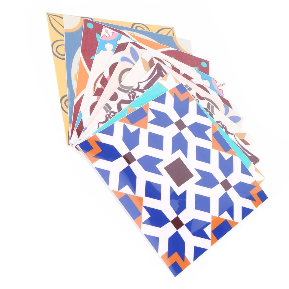 15x15cm Ceramic Tile Stickers Waterproof Oil Proof Self Adhesive Wall Decals Thick PVC Mirror Finish Wall Art Stickers