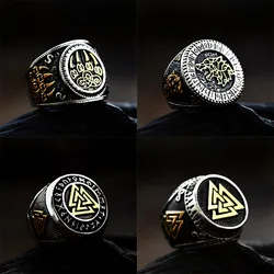 Men Biker Nordic Viking Rings Stainless Steel Retro Nordic Ethnic Belief Odin Viking Rune Ring Men Amulet Jewelry Wholesale
