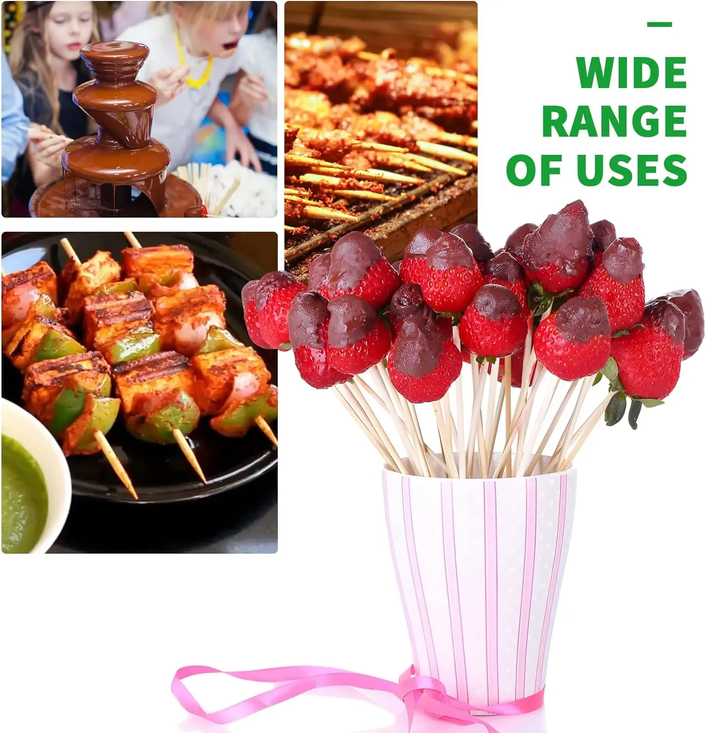 1350/90 Stück Natürliche BBQ-Spieße aus Bambus 15/20/25/30cm Einweg-Obstspieße Kebab-Spieße zum Grillen, für Obst, BBQ – Detail 4