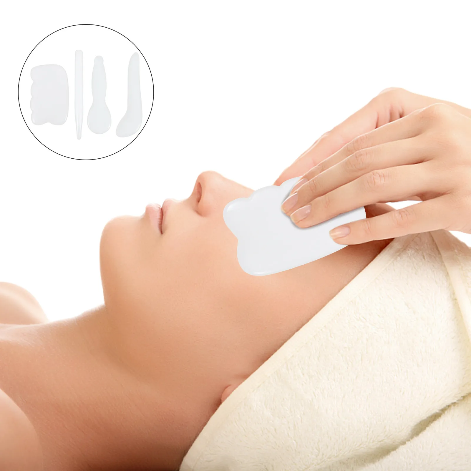 

4Pcs Premium Natural Jade Gua Sha Board for Face Neck Back Shoulder Leg Foot Massage Smooth Skin Safe Non-Irritating Facial Body