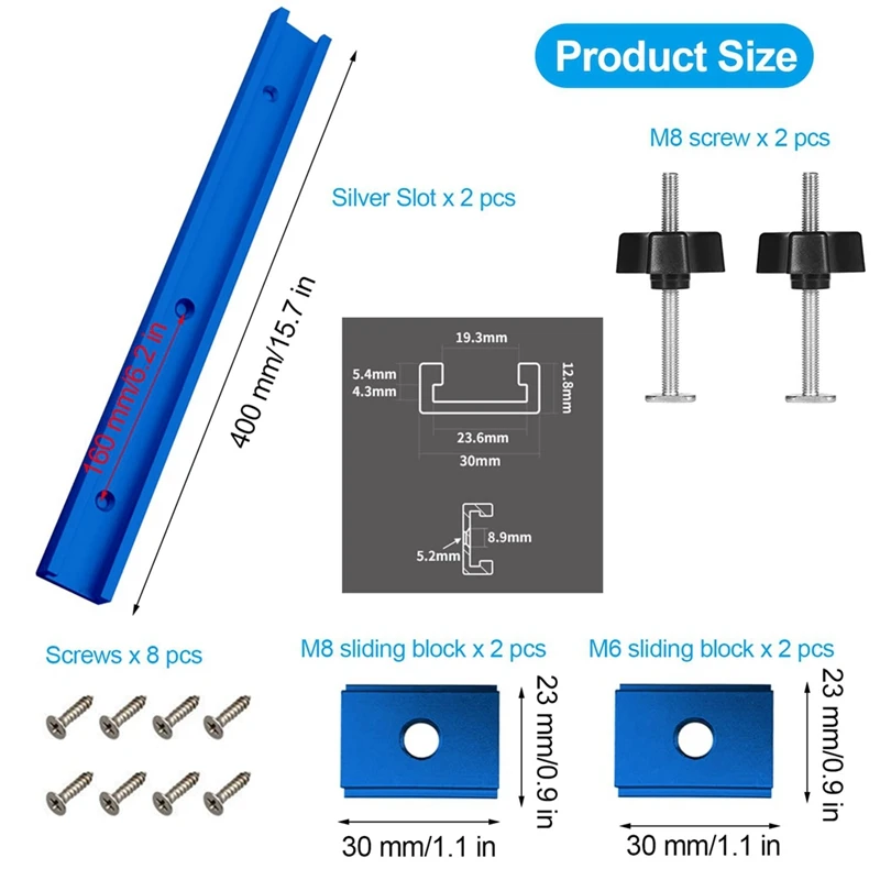 ABRE-2T-Guide السكك الحديدية المشبك القضبان المصنوعة من سبائك الألومنيوم، 400 مم T-Slot Track Mitrerail Set، الأخدود Slidrail مع المنزلق M8/M6