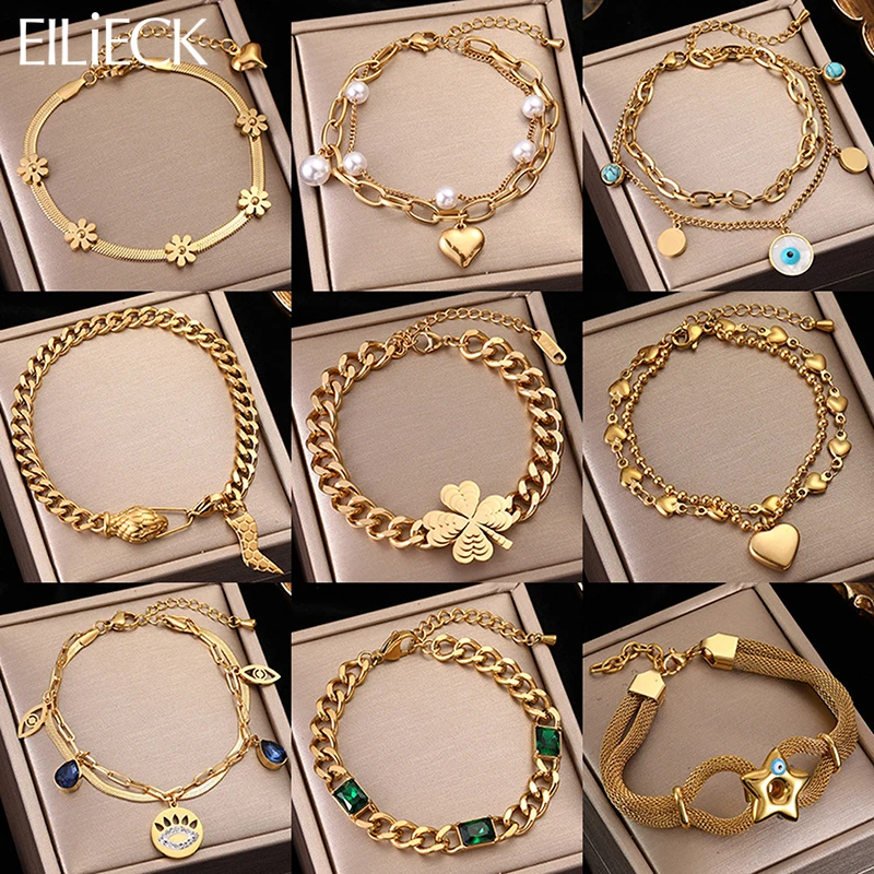 EILIECK 316L Stainless Steel Chain Thick Bracelet For Women Non-fading Jewelry Girls Party Birthday Gift браслеты на руку женкие