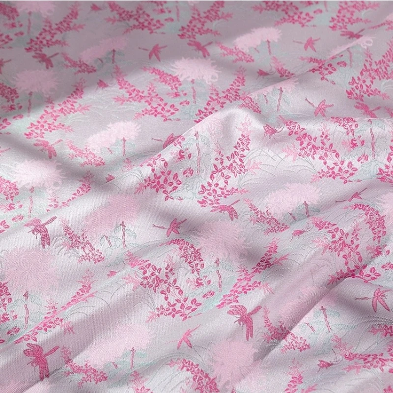 24/202  Elegant Jacquard Dandelion Dragonfly Fabric Rayon Coat Vest Dress Cheongsam Decorative Fabric Pink