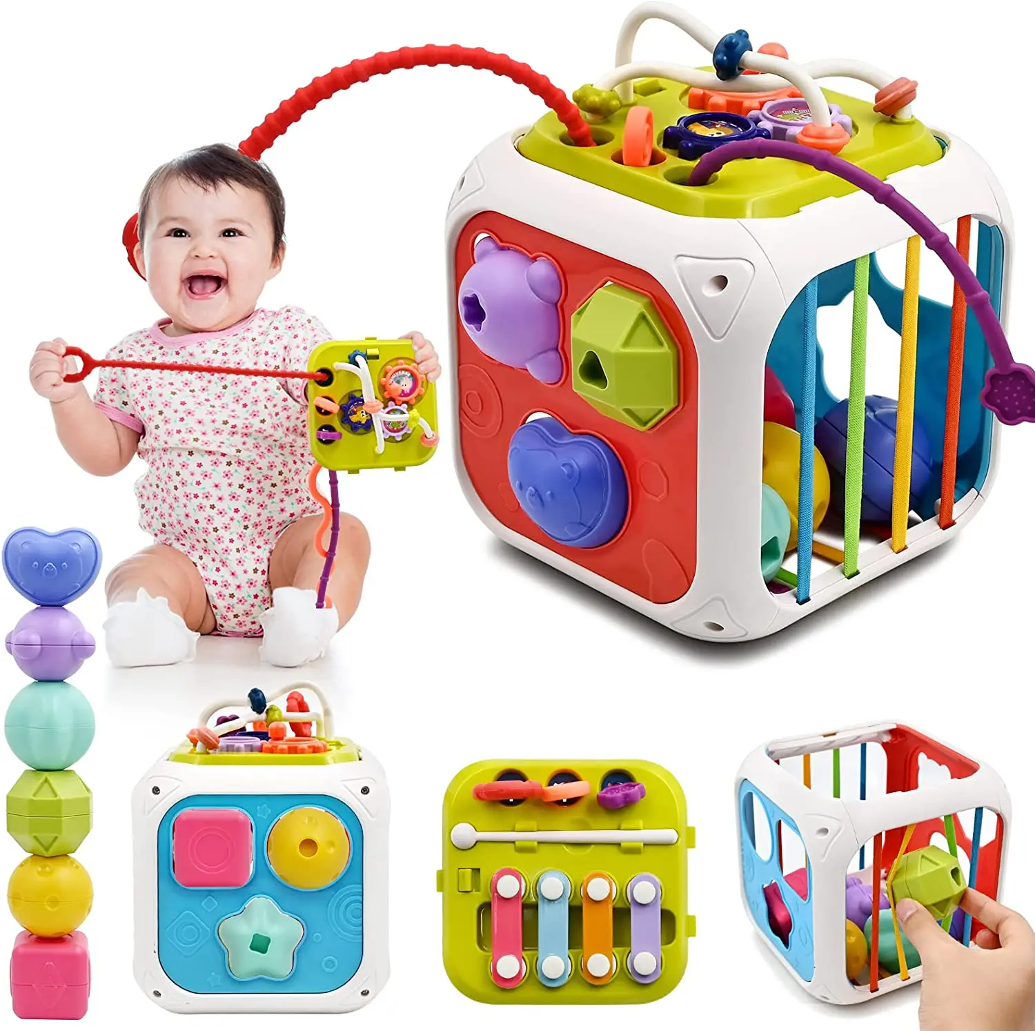 Jouets éducatifs multifonctions 7 en 1, avec trieur de formes, blocs d'empilage pour tout-petits, jouets pour bébés de 12 à 18 mois, Montessori sensoriel