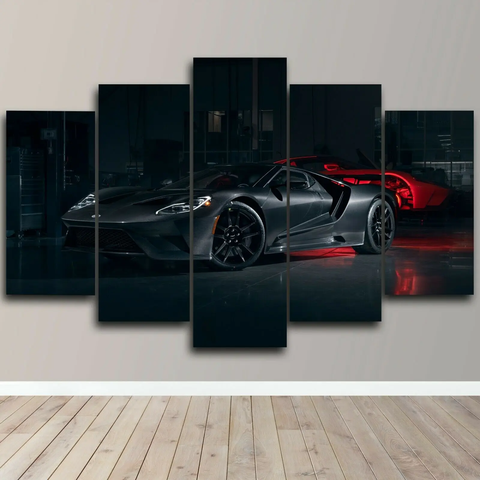 

Unframed 5 Panel Ford GT Black Racing Super Luxury Cars Canvas Posters Wall Art Pictures Paintings for Living Room Home Decor