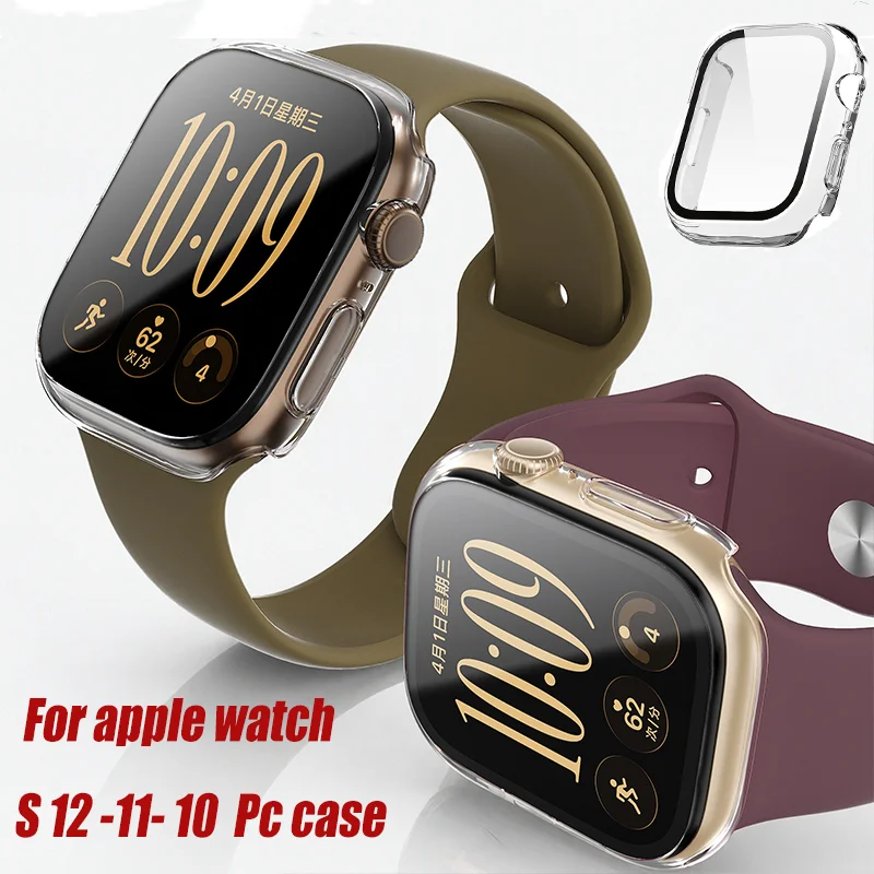 Full Coverage Case With Tempered Glass Screen For Apple Watch Series 12 11 10 9 8 SE 46mm 45mm 44-42-41-40mm Anti-scratch Shell