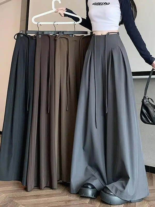

High Waist Wide Leg Grey Suit Pants Draping Sensation Casual Spring Autumn Design Floor Length Women's Fashion Trousers