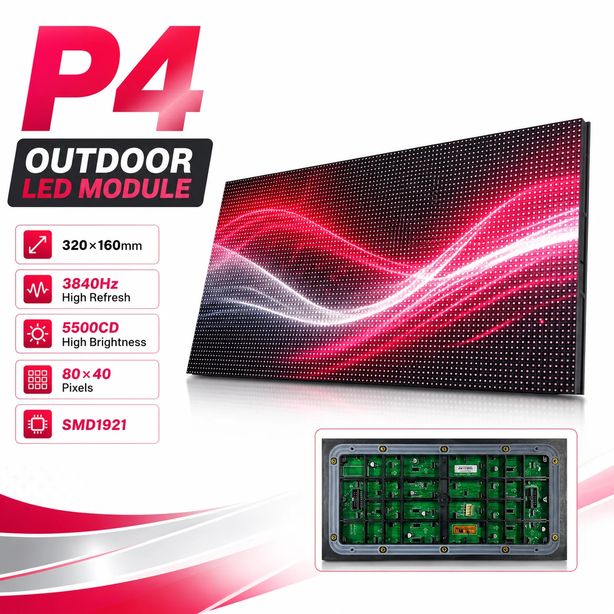 320x160mm P4 Outdoor Waterproof RGB Full Color LED Display LED Module LED Panel Digtal LED SMD1415 Board