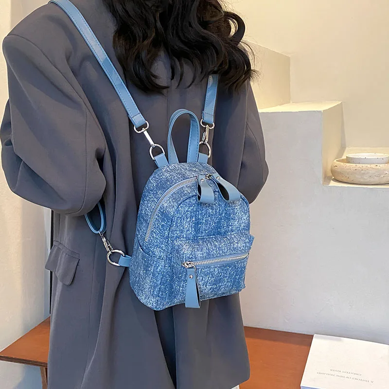 New Women Preppy Style Mini Backpacks Y2K Shiny Rivet Student Denim Backpack Girls Fashion Travel Canvas Shopping Shoulder Bag