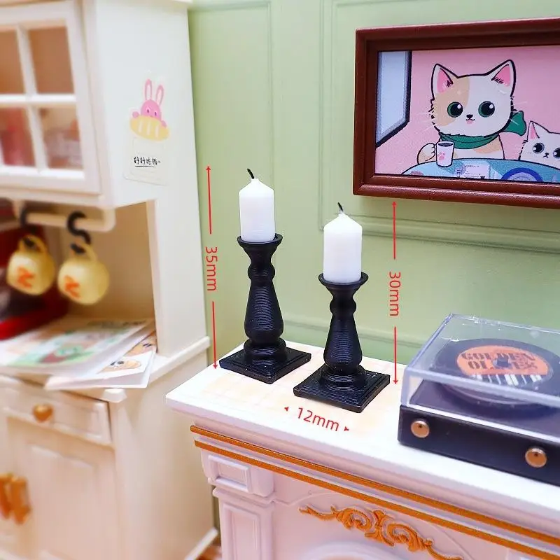 B*4Pcs Mini Candle With Base Simulation Candlestick Model 1/12 Dollhouse Miniature Accessories Doll House Decoration
