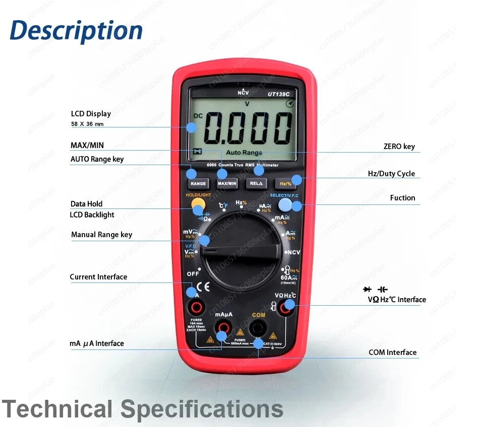 UT139C UNIT Digital Multimeter Auto Range True RMS Meter Capacitor Tester Handheld 6000 Count Voltmeter Temperature