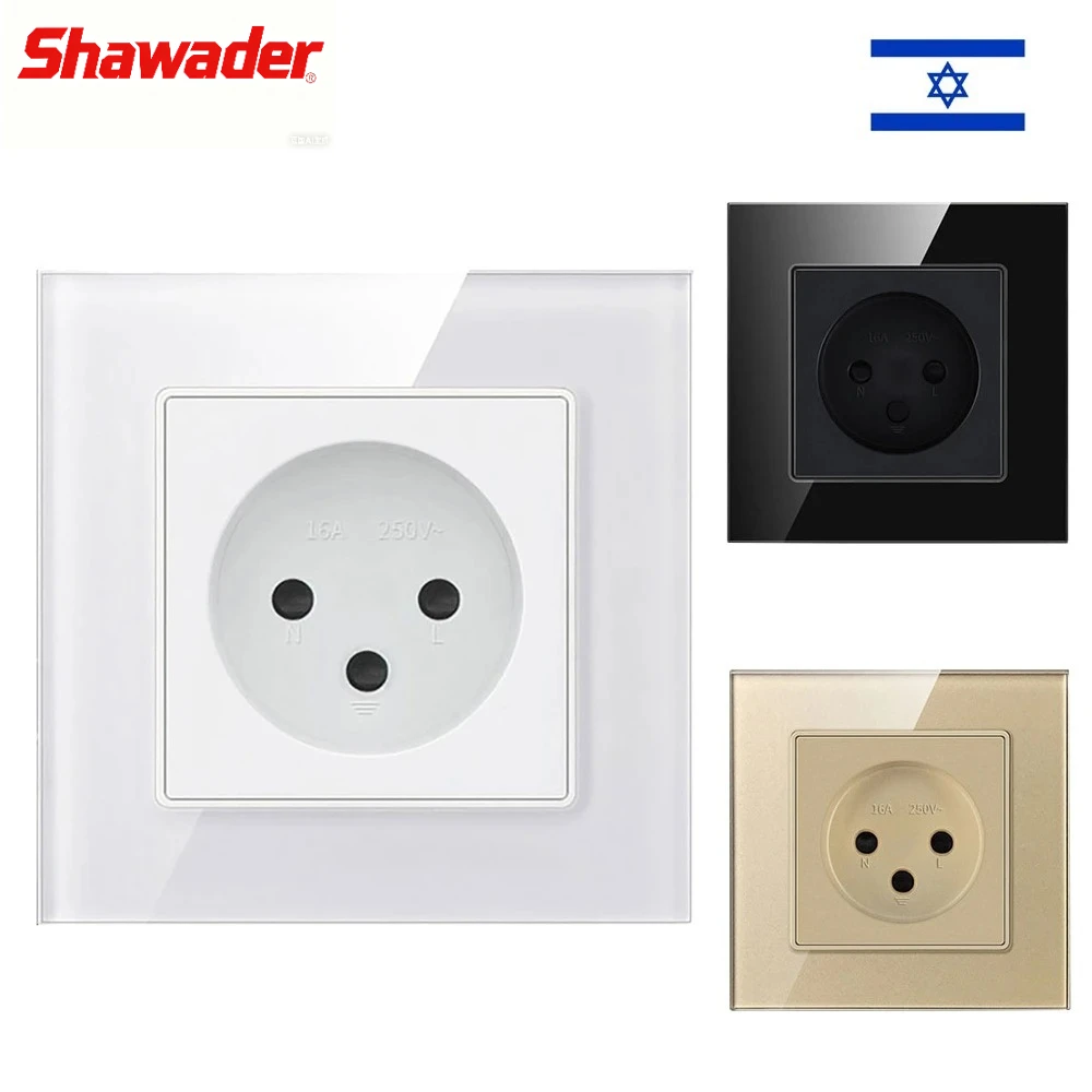 

Shawader Israel Wall IL Outlet Electricity Power Socket Switch Crystal Glass Panel 16A Outlets 250V Plug 3pins for Home Office