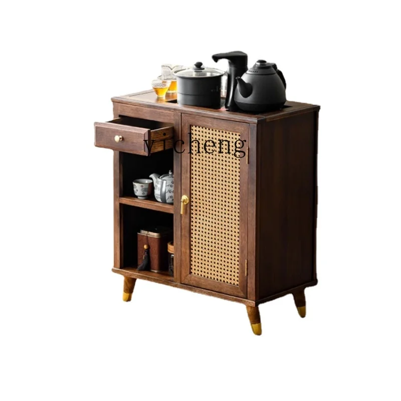 

Xl Solid Wood Tea Cabinet Household Small Tea Table Kettle Integrated Mobile Tea Table Side Cabinet Rattan