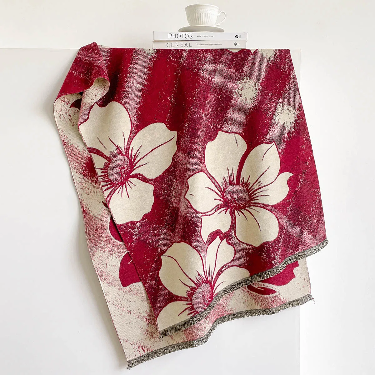Women Imitation Cashmere Scarf Fringed Thick Warm Shawl Reversible Winter Print Scarf Pashmina Autumn Large Blanket Wrap